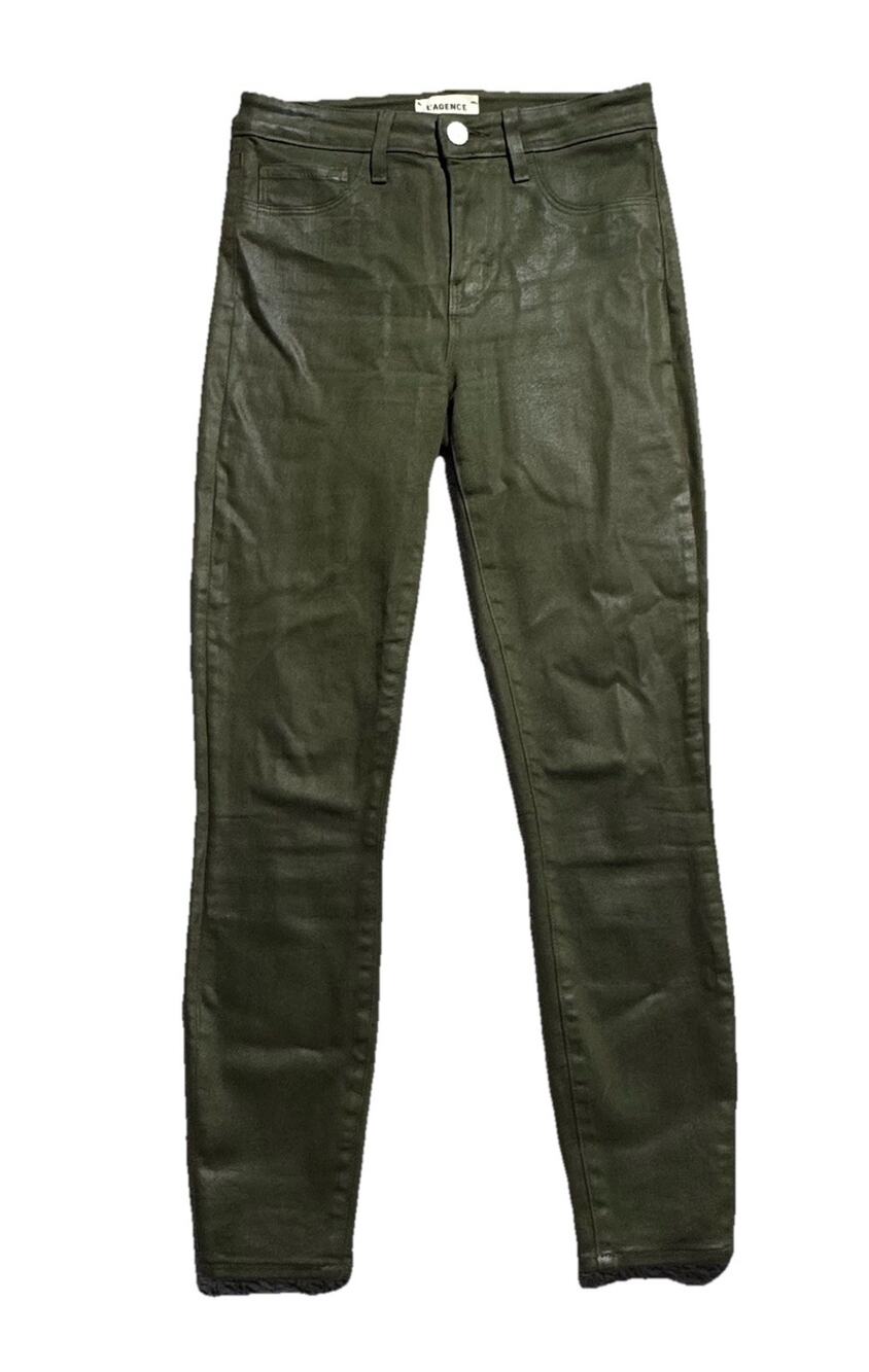 L'Agence Margot High Rise Hunter Green Coated Jeans Womens 25 EUC